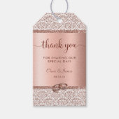 Roos Gold Glitter Damask Weddenschap Hartelijk dan Cadeaulabel (Voorkant)