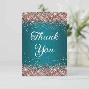 Roos Gold Glitter Dark Turquoise 40e Verjaardag Bedankkaart
