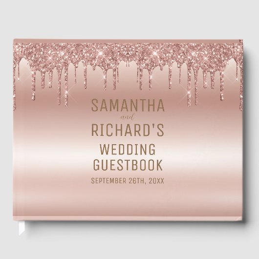 Roos Gold Glitter Diamonds Wedding Gastenboek (Voorkant)