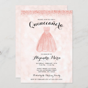 Roos Gold Glitter Dress Quinceanera Kaart