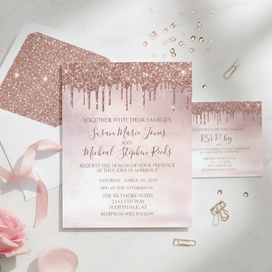Roos Gold Glitter Drift Calligraphy Wedding Invit Flyer