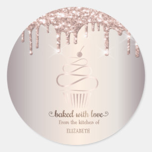 Roos Gold Glitter Drift Cupcake Bakery Ronde Sticker