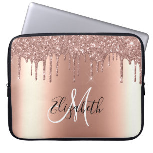 Roos Gold Glitter Drift Metal Monogram Trendy Laptop Sleeve