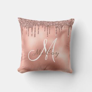 Roos Gold Glitter Drift Monogram Familienaam Kussen
