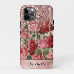 Roos Gold Glitter Drift  Roos Floral Name iPhone 11 Pro Hoesje