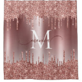 Roos Gold Glitter Drift Sparkle Monogram Naam Douchegordijn (Voorkant)