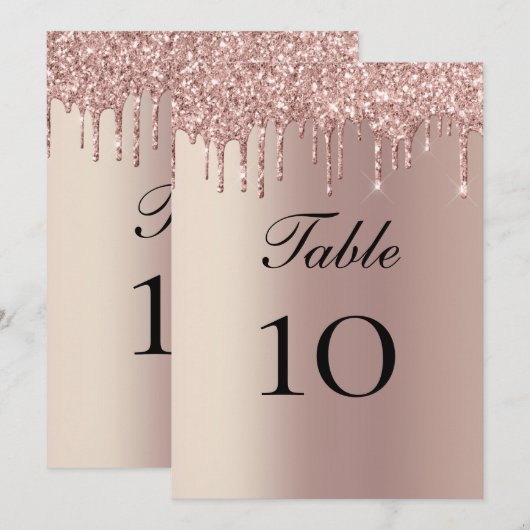 Roos Gold Glitter Drift Weddentable Flat Card (Voorkant / Achterkant)
