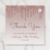 Roos Gold Glitter Drip 18e verjaardag Bedankjes Labels (Achterkant)