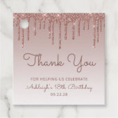 Roos Gold Glitter Drip 18e verjaardag Bedankjes Labels (Voorkant)