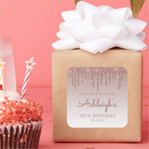 Roos Gold Glitter Drip 18th Birthday Dank u Vierkante Sticker