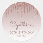 Roos Gold Glitter Drip 60th Birthday Ronde Sticker (Voorkant)