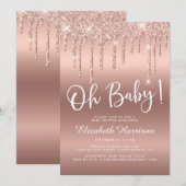 Roos Gold Glitter Drip Baby shower Kaart (Voorkant / Achterkant)