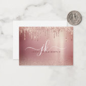 Roos Gold Glitter Drip Elegant Monogram Initiaal Notitiekaartje (Voorkant / Achterkant in situ)