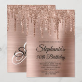 Roos Gold Glitter Drip Folie Fancy Monogram Kaart (Voorkant / Achterkant)