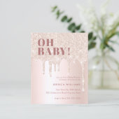 Roos Gold Glitter Drip Pink Girl Baby shower I (Staand voorkant)