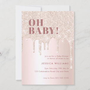 Roos Gold Glitter Drip Roze Meisje Oh Baby shower Kaart