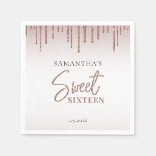 Roos Gold Glitter Drip Script Sweet 16 Party Papie Servet