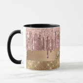 Roos Gold Glitter Dripping Gold Stripes Monogram Mok (Links)