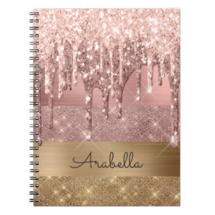 Roos Gold Glitter Dripping Gold Stripes Monogram Notitieboek