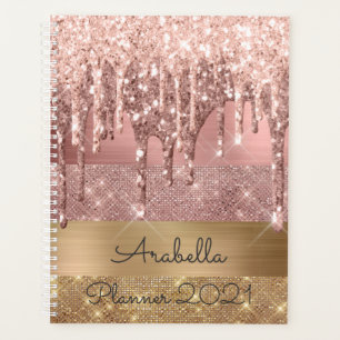 Roos Gold Glitter Dripping Gold Stripes Monogram Planner