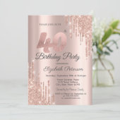 Roos Gold Glitter Drips 40e verjaardag Kaart (Staand voorkant)