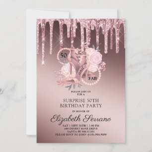 Roos Gold Glitter Drips 50 en Fab Verjaardag Kaart