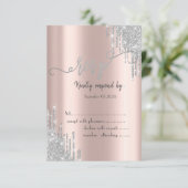 Roos Gold Glitter Drips 80e Verjaardag RSVP Kaart (Staand voorkant)