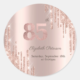 Roos Gold Glitter Drips 85ste verjaardagsfeestje Ronde Sticker