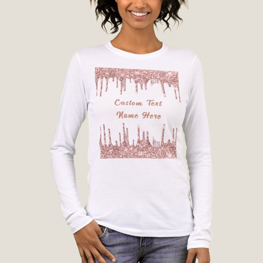 Roos Gold Glitter Drips Aangepaste Tekstnaam Tri-Blend Shirt (Voorkant volledig)