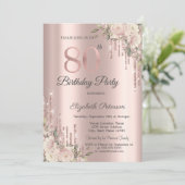 Roos Gold Glitter Drips Boho Rozen 80e verjaardag Kaart (Staand voorkant)