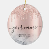 Roos Gold Glitter Drips Elegant Chic Script Naam Keramisch Ornament (Links)