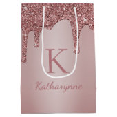 Roos Gold Glitter Drips Glam Sparkle Monogram Medium Cadeauzakje (Achterkant)