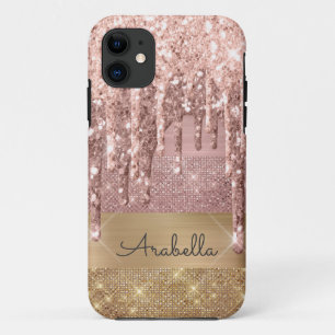 Roos Gold Glitter Drips Roos Gold en Gold Stripes iPhone 11 Hoesje