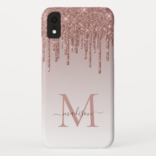 Roos Gold Glitter Driving Sparkle Monogram Script Case-Mate iPhone Case (Achterkant)