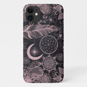 Roos Gold Glitter Drocatcher Feathers Mandala iPhone 11 Hoesje