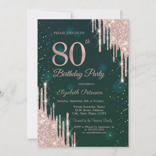 Roos Gold Glitter drukt groen 80e verjaardag op Kaart
