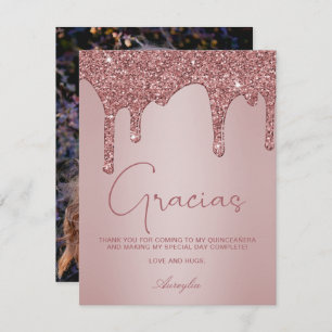 Roos Gold Glitter drukt Quinceanera Photo Gracias Bedankkaart
