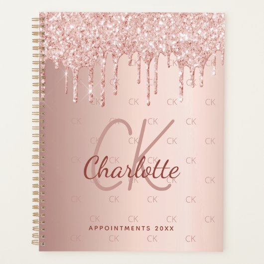 Roos gold glitter drupt monogram 2023 planner (Voorkant)