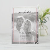 Roos Gold Glitter Effect Chic Script Photo Weddens Save The Date (Staand voorkant)