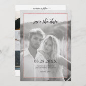 Roos Gold Glitter Effect Chic Script Photo Weddens Save The Date (Voorkant / Achterkant)
