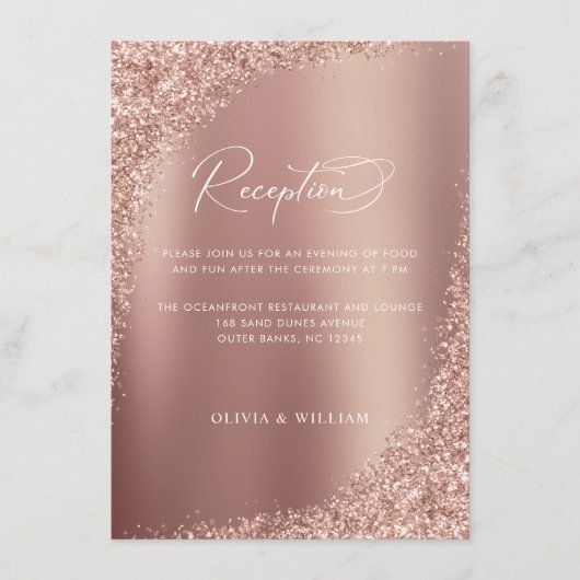 Roos Gold Glitter Elegant Wedding Reception Informatiekaartje (Voorkant)