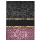 Roos Gold Glitter en Black Damask Klembord (Achterkant)