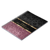 Roos Gold Glitter en Black Damask Notitieboek (Linkerzijde)