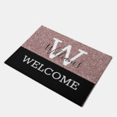 Roos Gold Glitter en Black Monogram naam Weddensch Deurmat (Schuin)