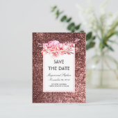 Roos Gold Glitter en Blush Flowers Bewaar de Datum Aankondigingskaart (Staand voorkant)