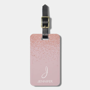 Roos Gold Glitter en Blush Pink Monogrammed Bagagelabel