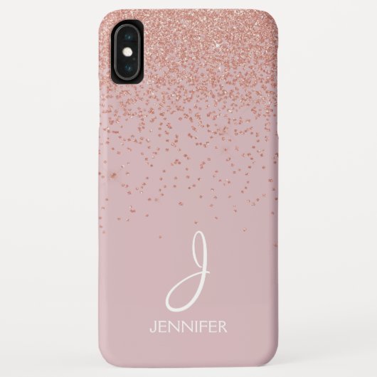 Roos Gold Glitter en Blush Pink Monogrammed Case-Mate iPhone Case (Achterkant)