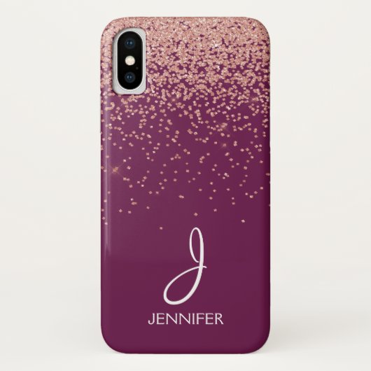 Roos Gold Glitter en Bourgogne Monogrammed Case-Mate iPhone Case (Achterkant)