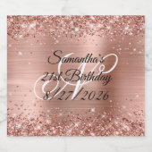 Roos Gold Glitter en Folie Monogram 21ste verjaard Sparkling Wijnetiket (Enkel label)