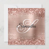 Roos Gold Glitter en Folie Monogram 90e verjaardag Kaart (Achterkant)